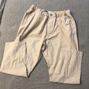 Old Navy Beige Linen Blend Relaxed Trousers